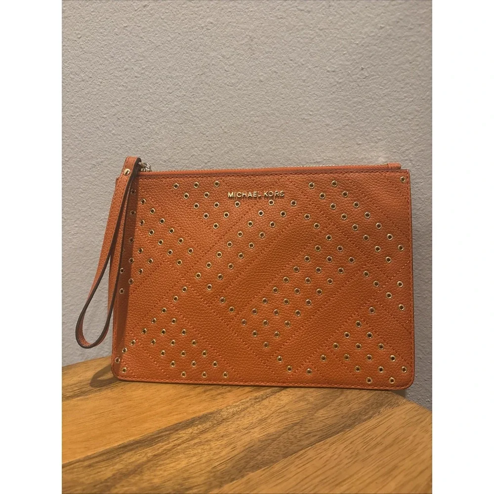 MICHAEL KORS Jet‎ Set Travel~Mimosa/Gold~XL~ Zip Clutch Wristlet Leather~NWOT